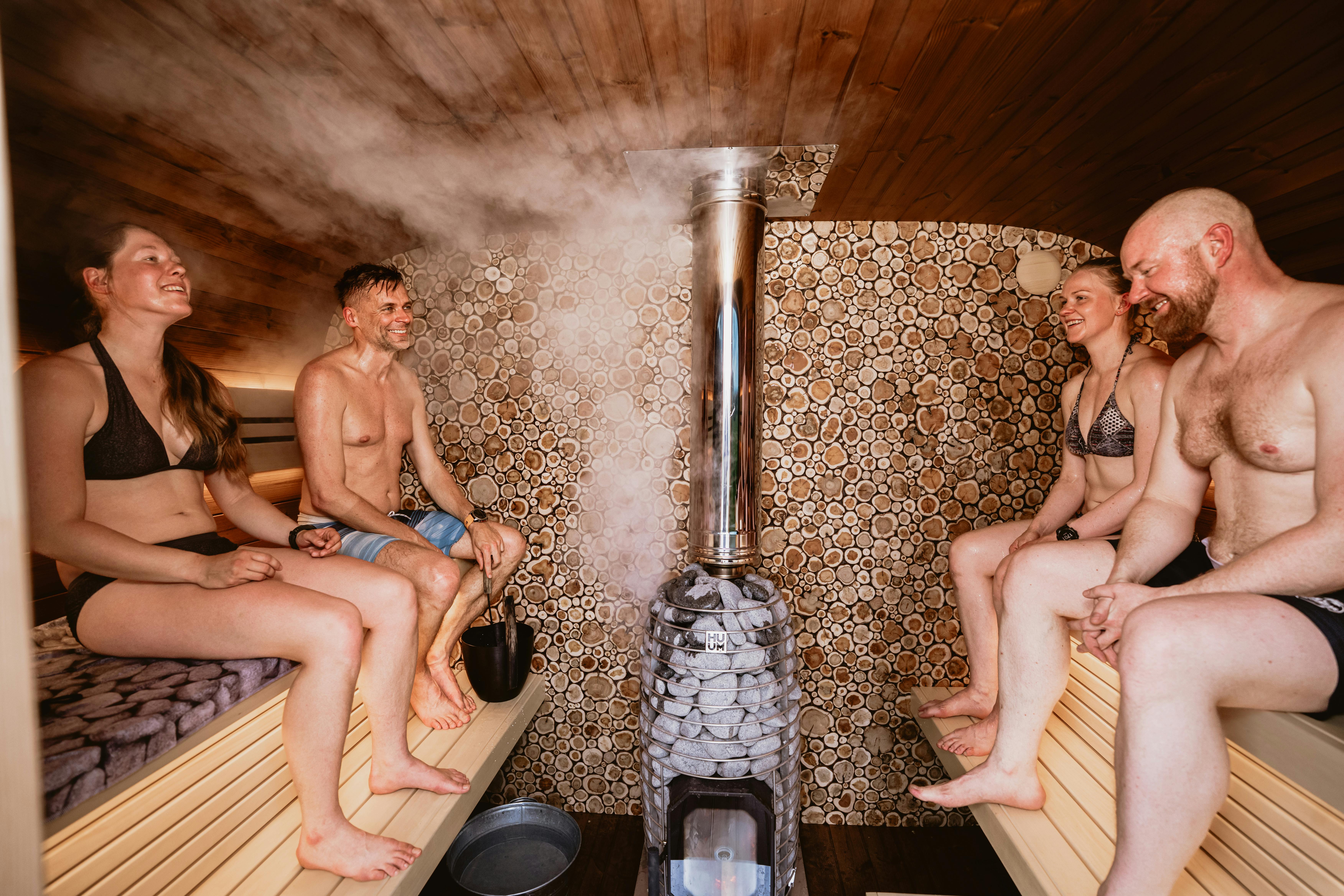 People sitting in sauna