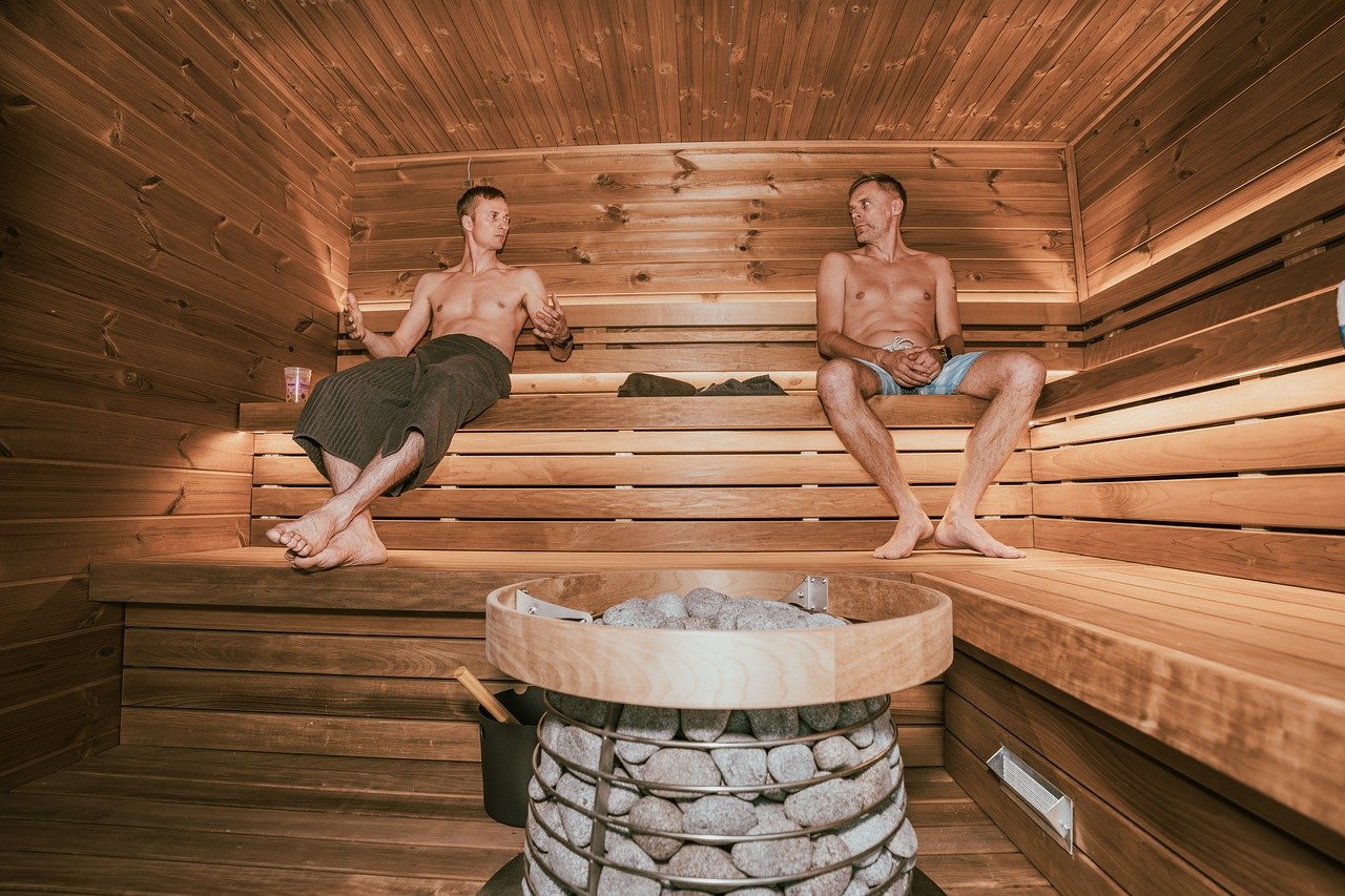 2 men in sauna