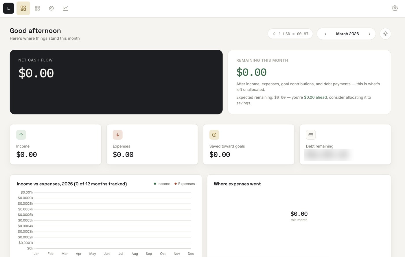 Personal finance app dashboard