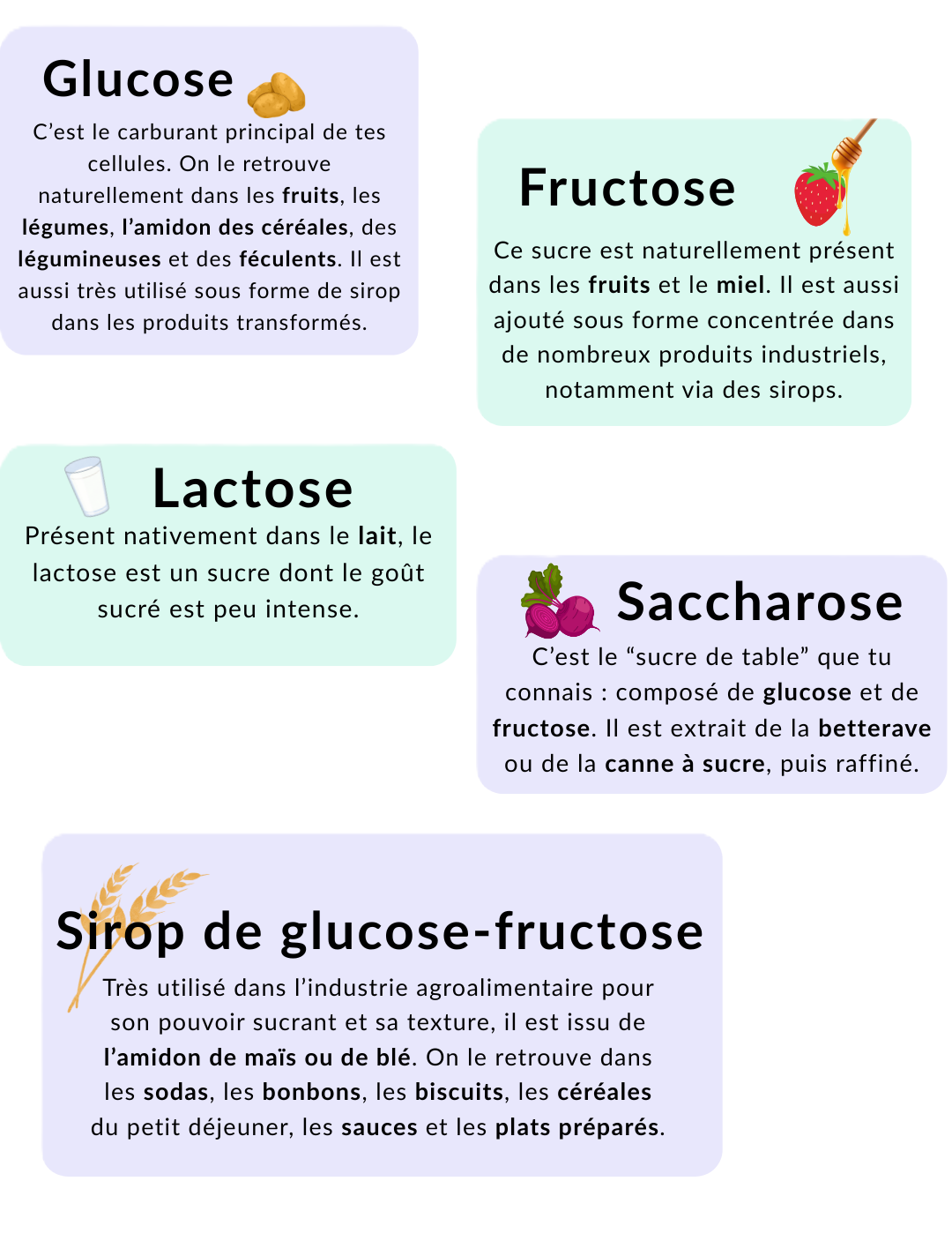 Les différents types de sucres