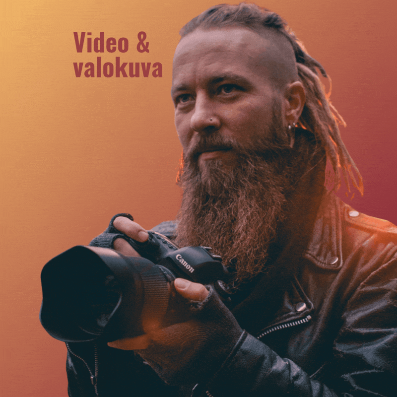 Eetu Keränen, valokuvaaja ja valaisija. Kuvan päällä looppaava Video & valokuva -palvelun animaatiosymboli.
