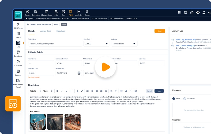 Time & Material Ticket Creation