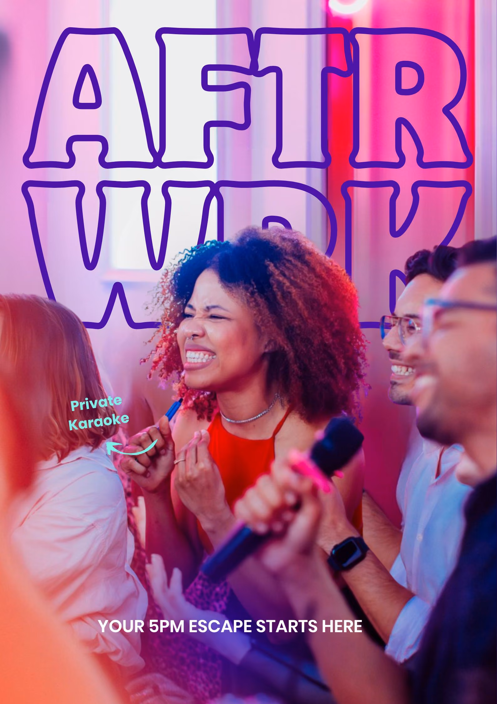 People in a karaoke room singing together 