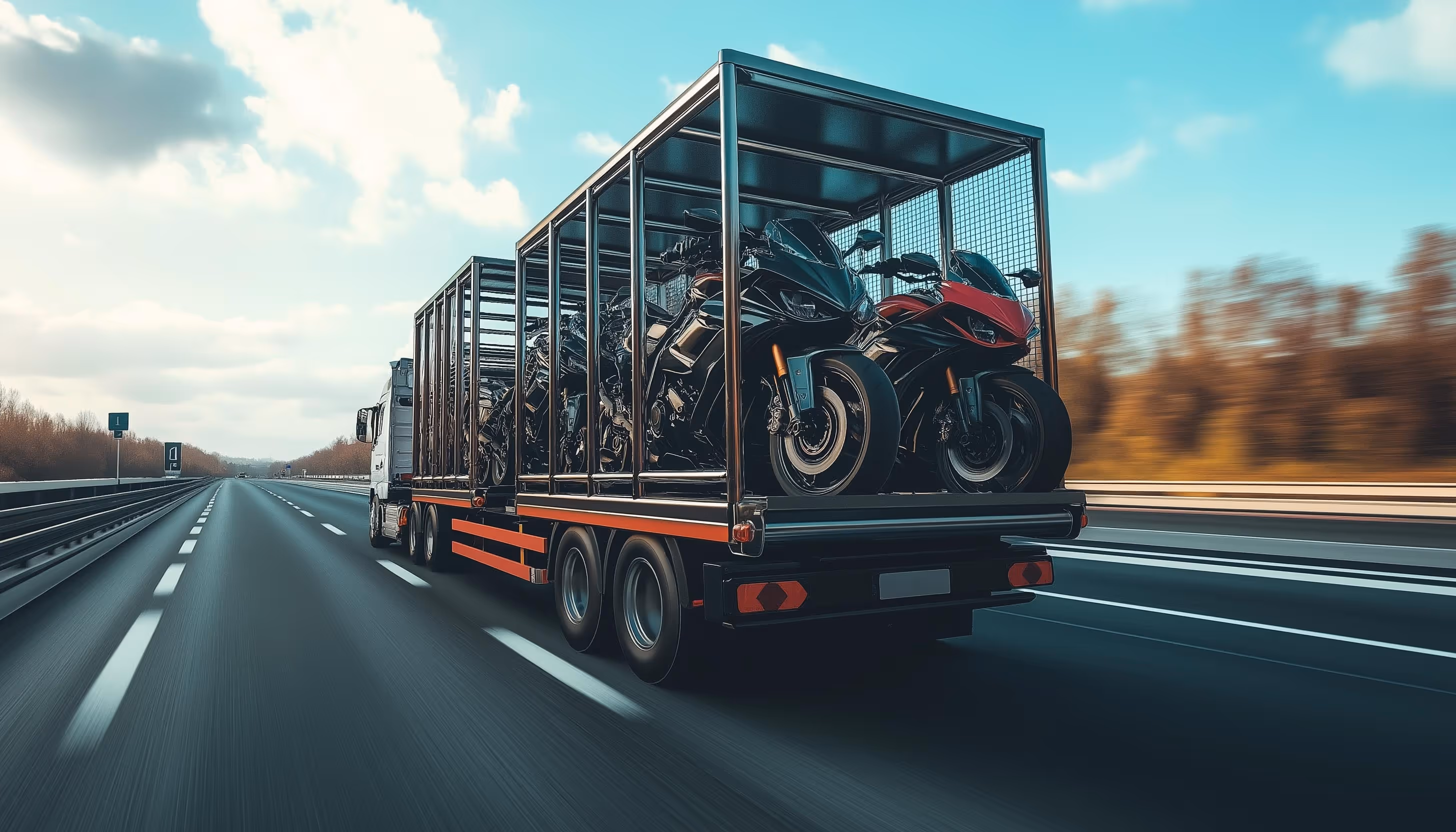 Une moto sur la route par camion (source : adobe stock)