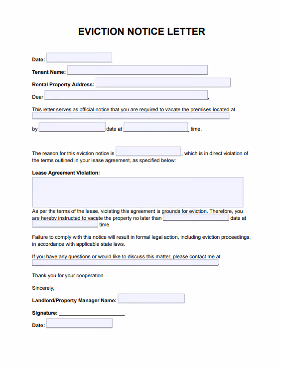 Eviction Notice Printable Template