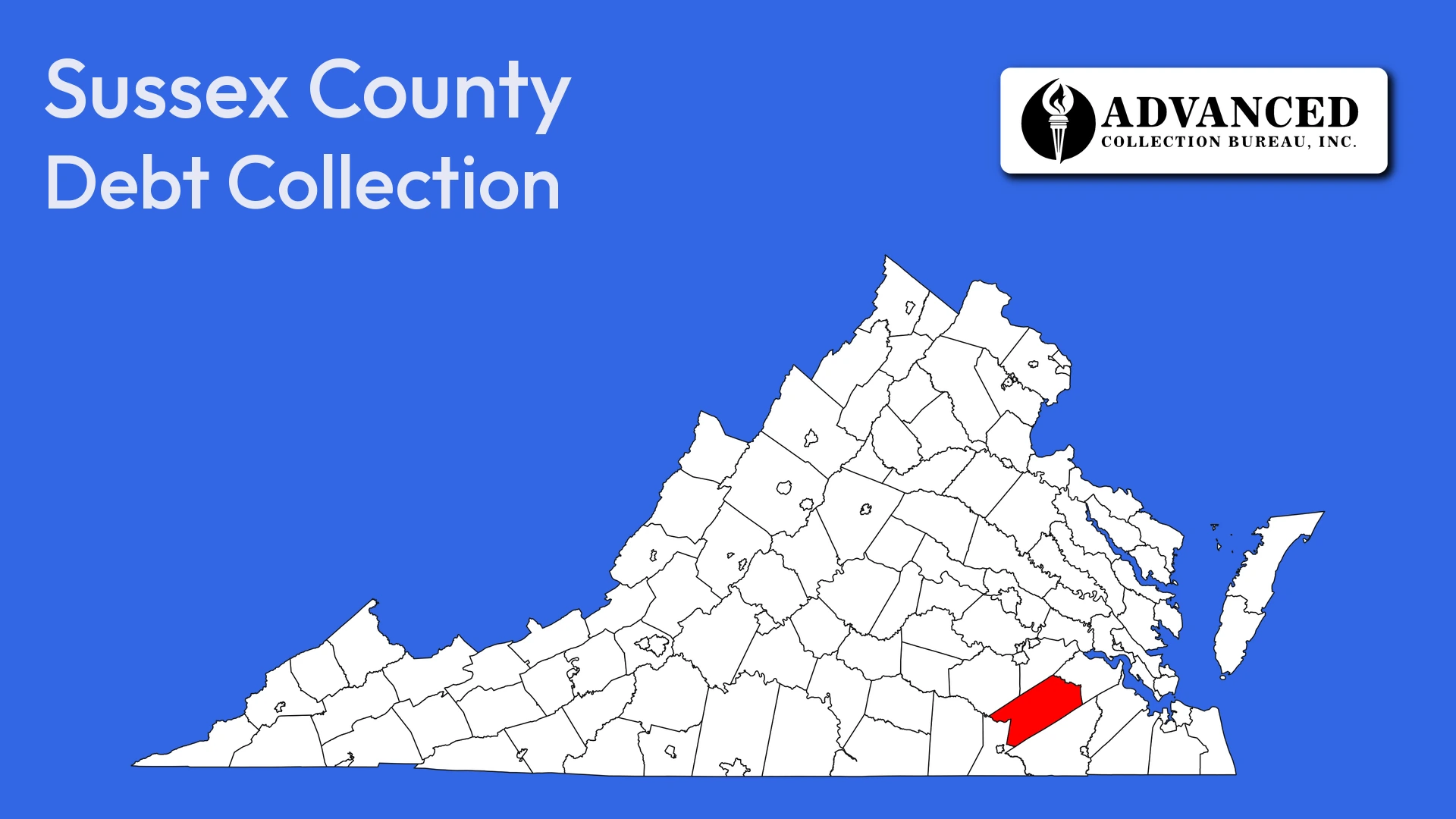 Map of Virginia highlighting Sussex County