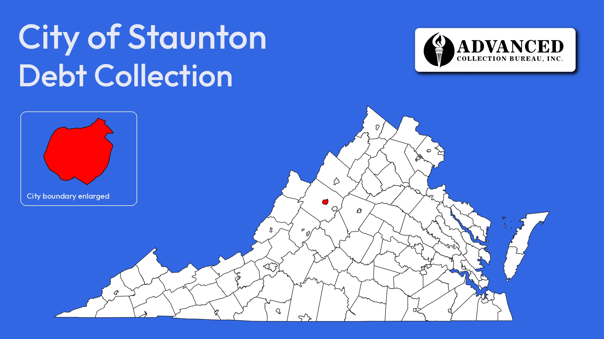 Map of Virginia highlighting Staunton City