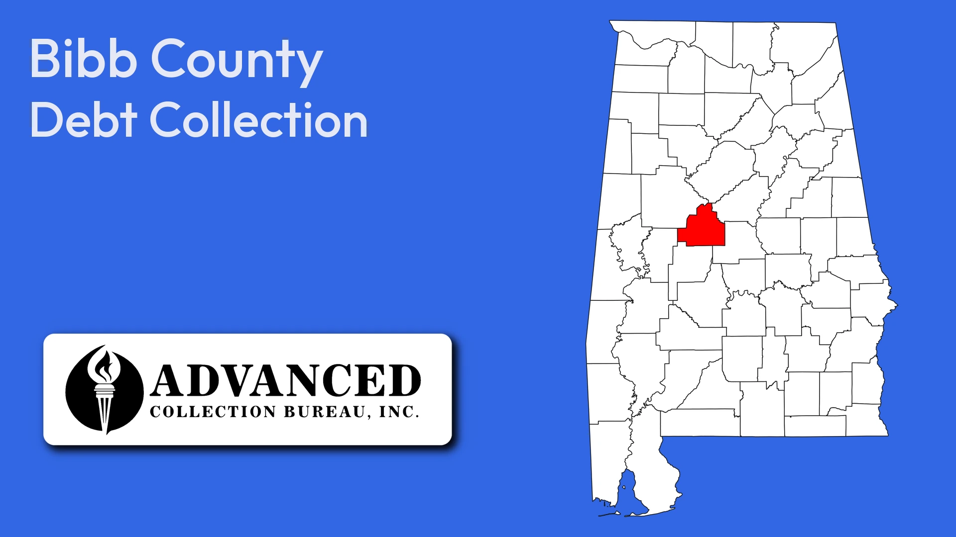 Map of Alabama highlighting Bibb County