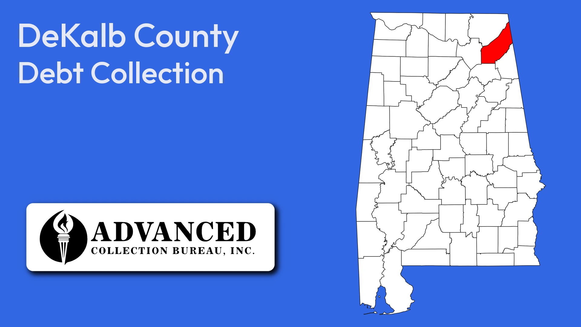 Map of Alabama highlighting DeKalb County