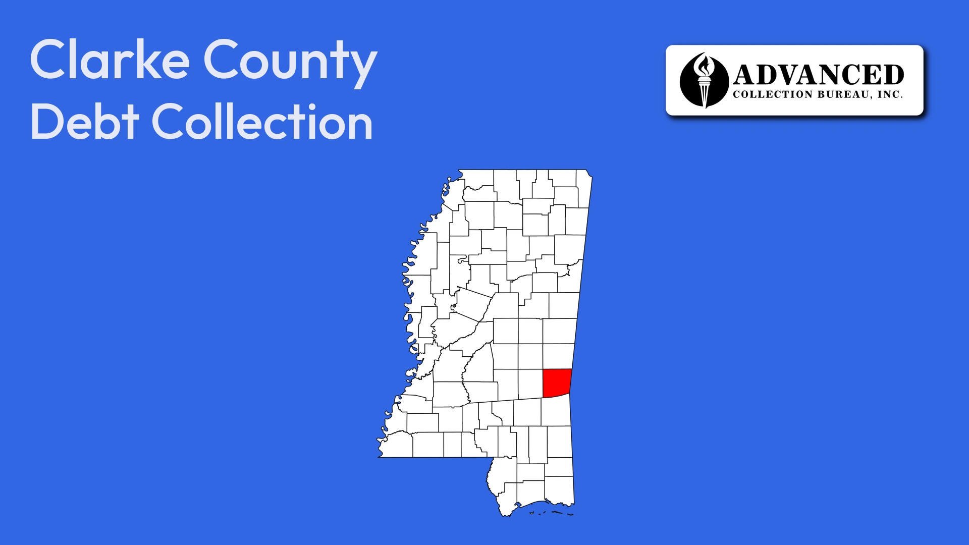 Map of Mississippi highlighting Clarke County