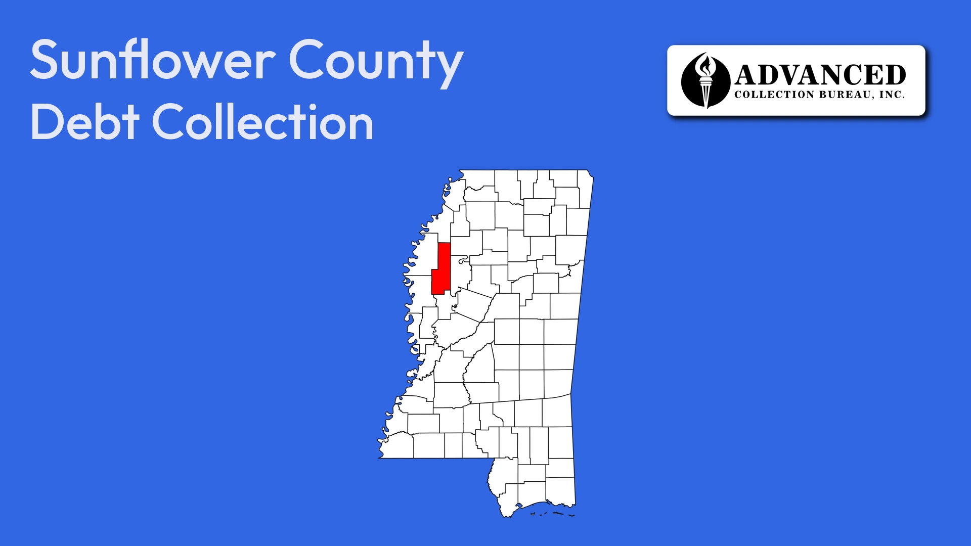 Map of Mississippi highlighting Sunflower County
