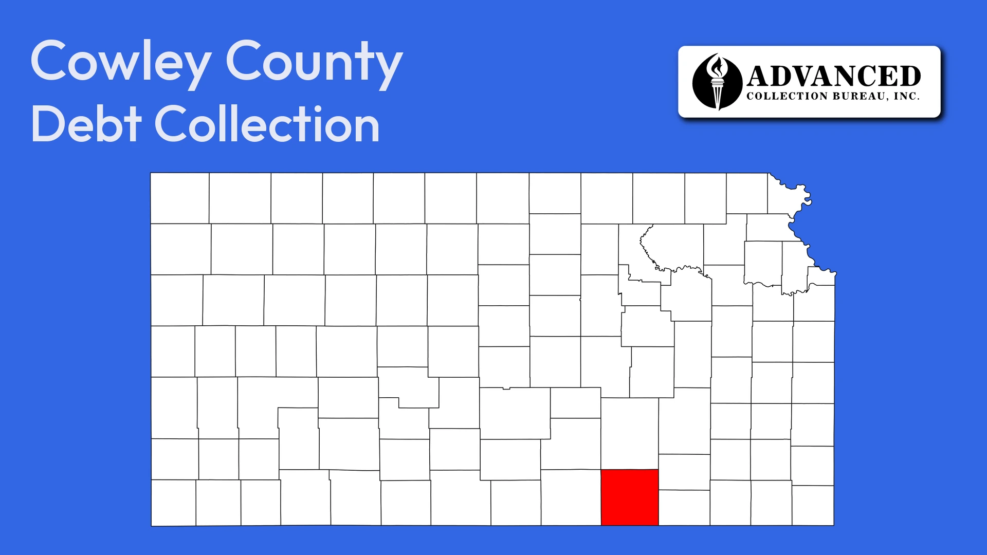 Map of Kansas highlighting Cowley County