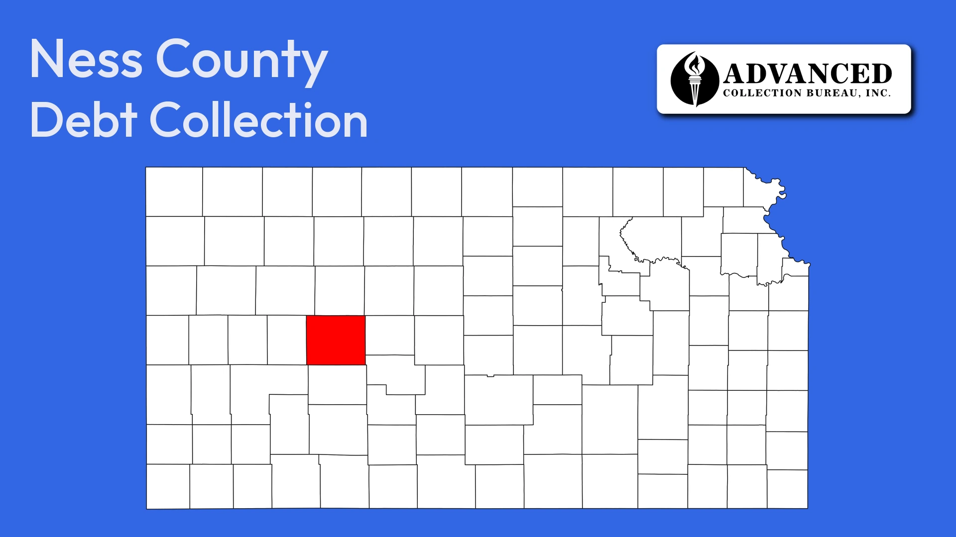 Map of Kansas highlighting Ness County