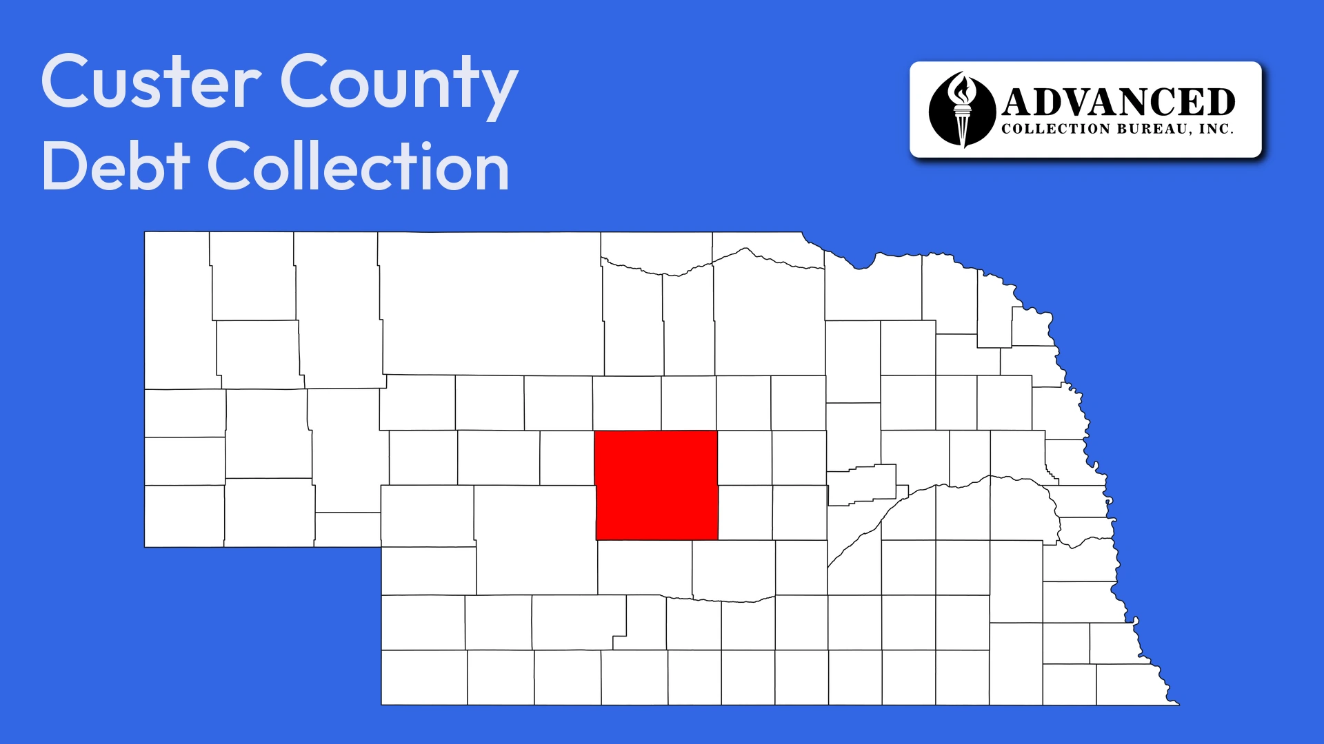 Map of Nebraska highlighting Custer County