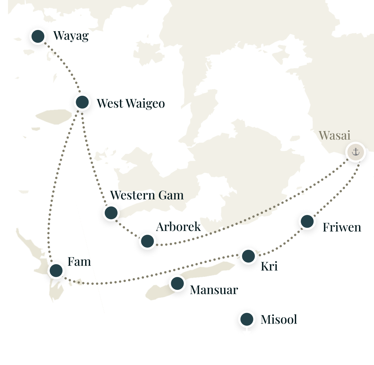 Itinerary map of the Raja Ampat travel guide