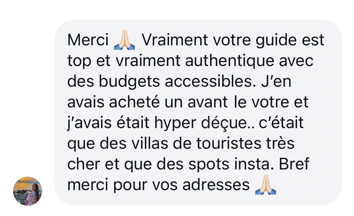 Avis client sur le guide Bali reçu sur Instagram