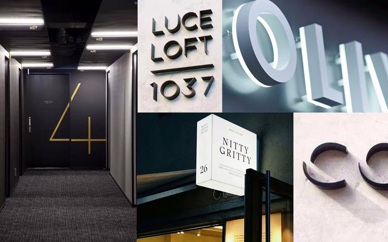 Interior concept board for signage and wayfinding
