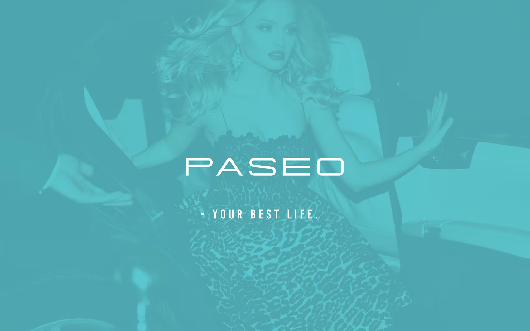 Paseo campaign photography in brand teal