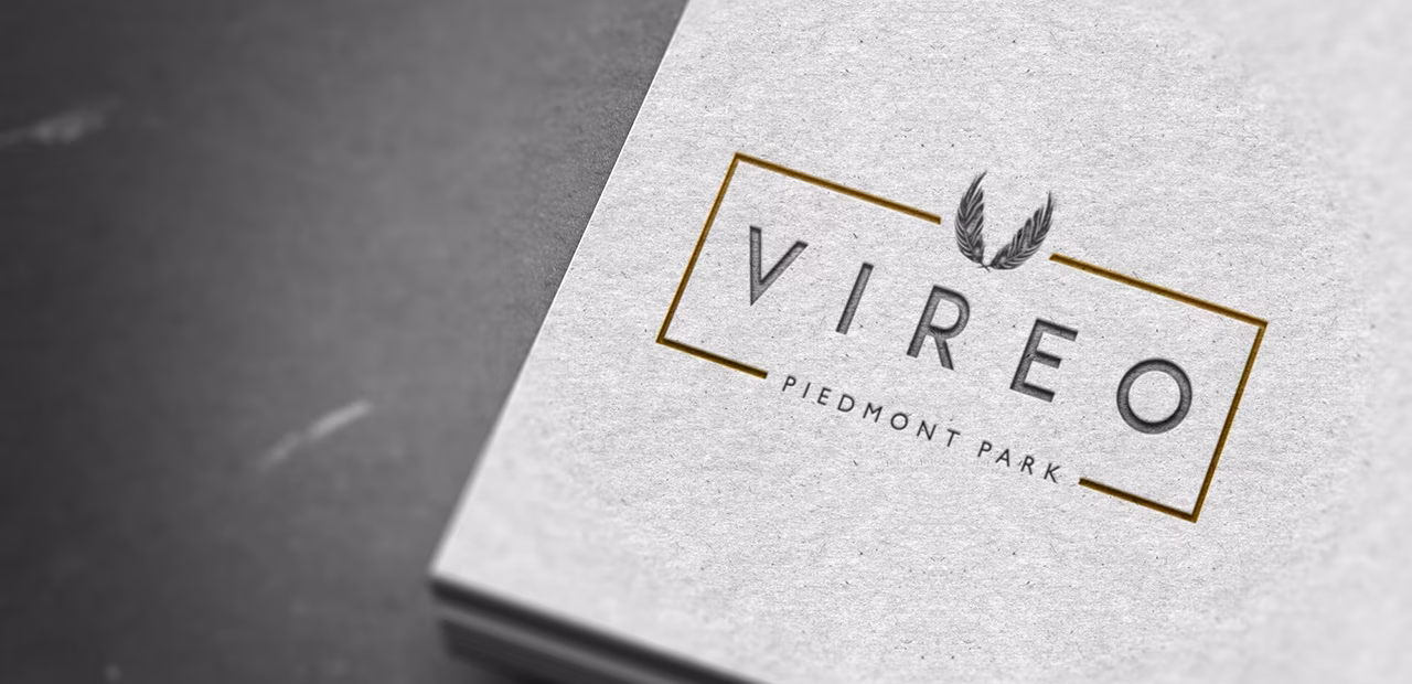 Vireo logo blind embossed on paper stock