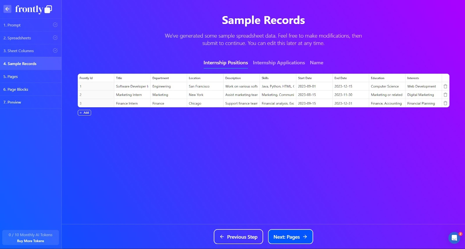 Image: Frontly - Sample Records