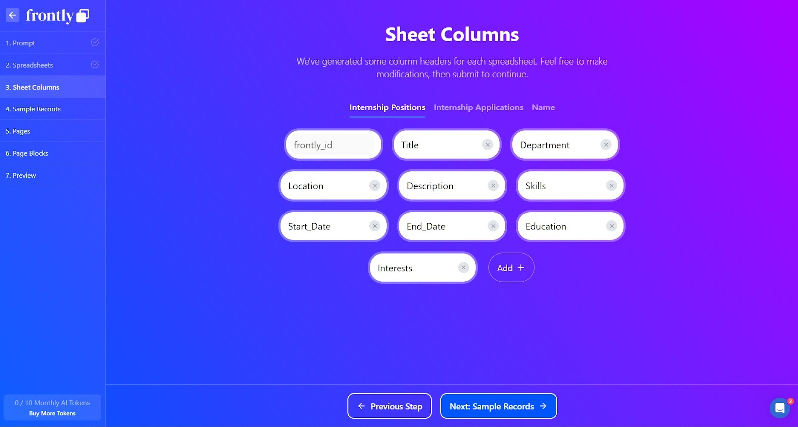 Image: Frontly - Manage Sheet Columns