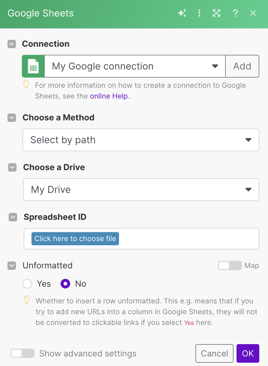 Image: Make - Google Sheet Connection