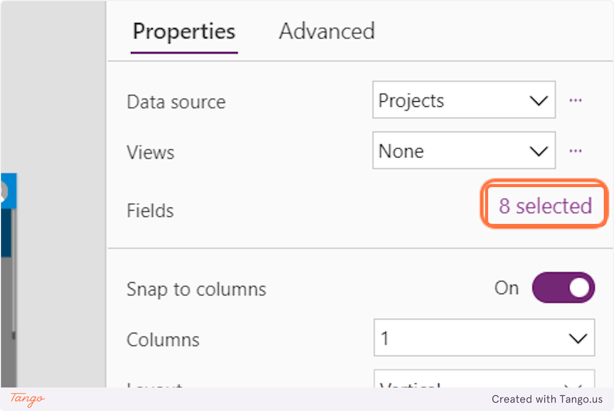 Click on 'number selected' to edit the fields that you want to appear in your form