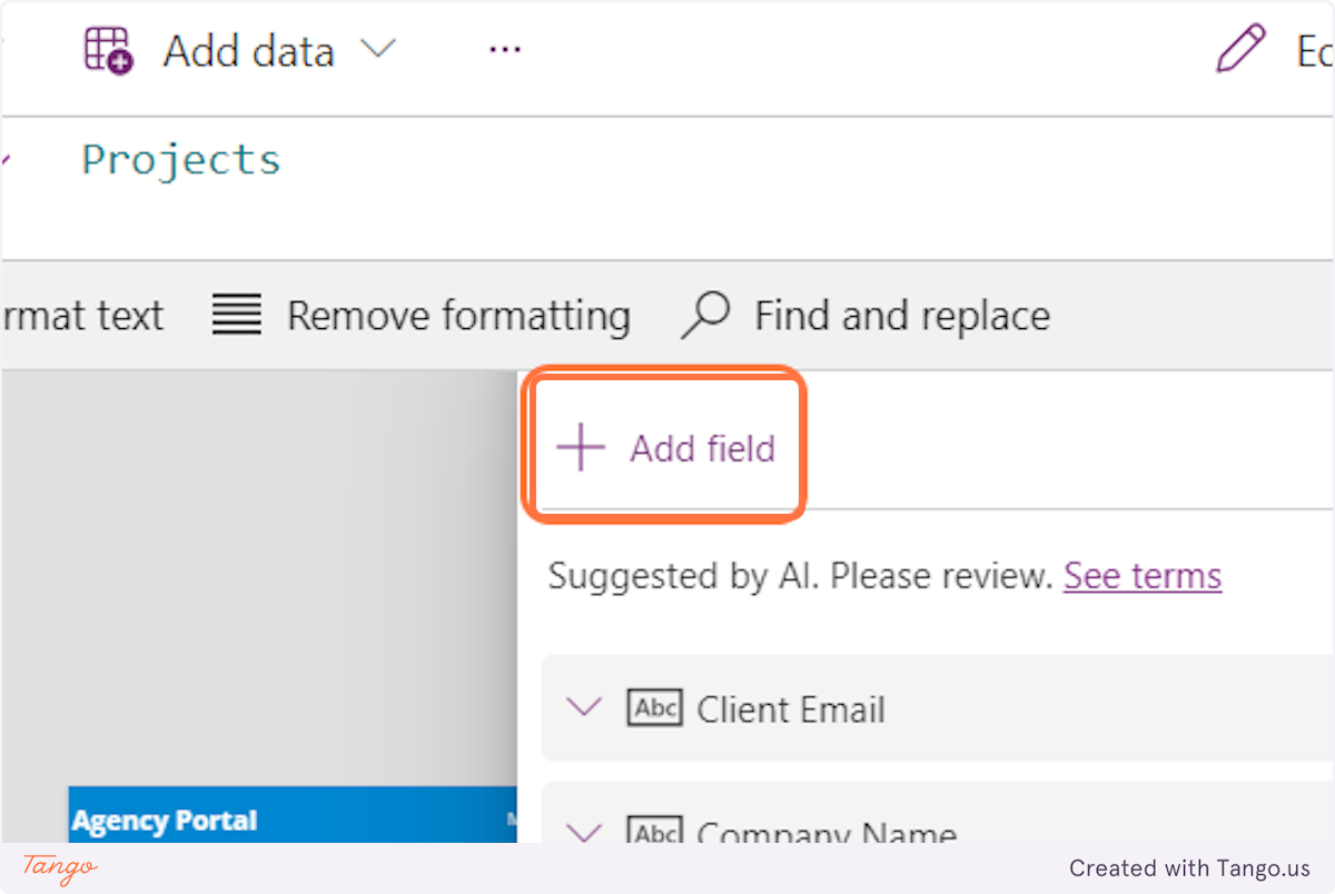 Click on '+Add field' if you want to include a field that didn't appear by default