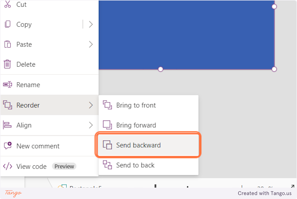 Click on Send backward until it appears down the form container you created previously