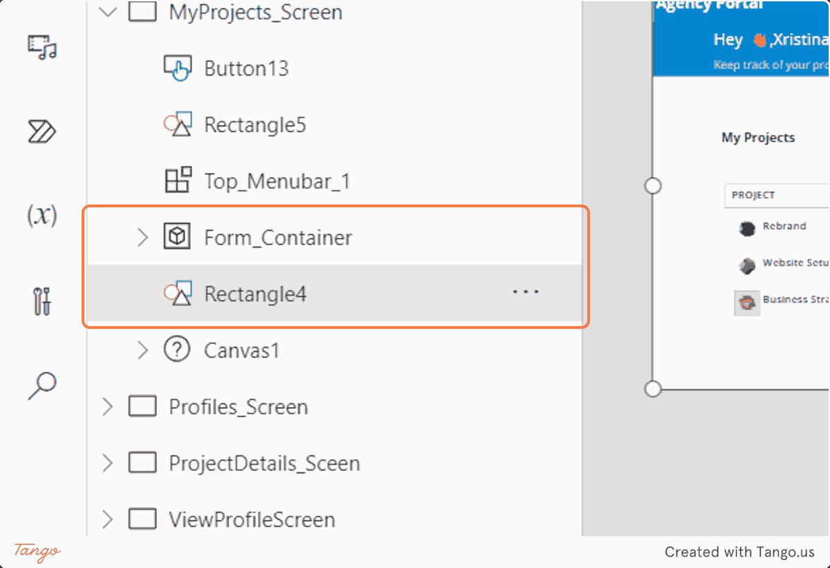 vi) This is the right order so that the rectangle appears in the background of the form