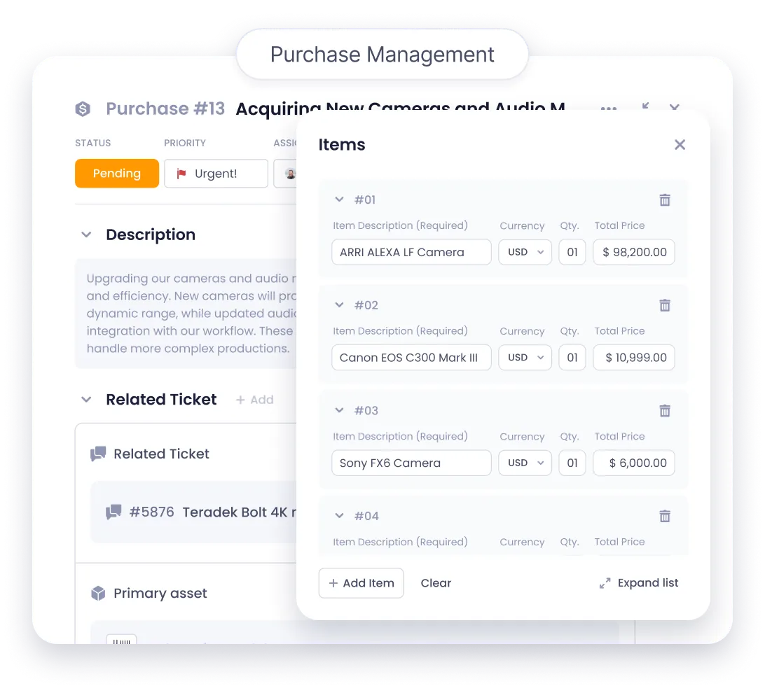 Purchase management dashboard image