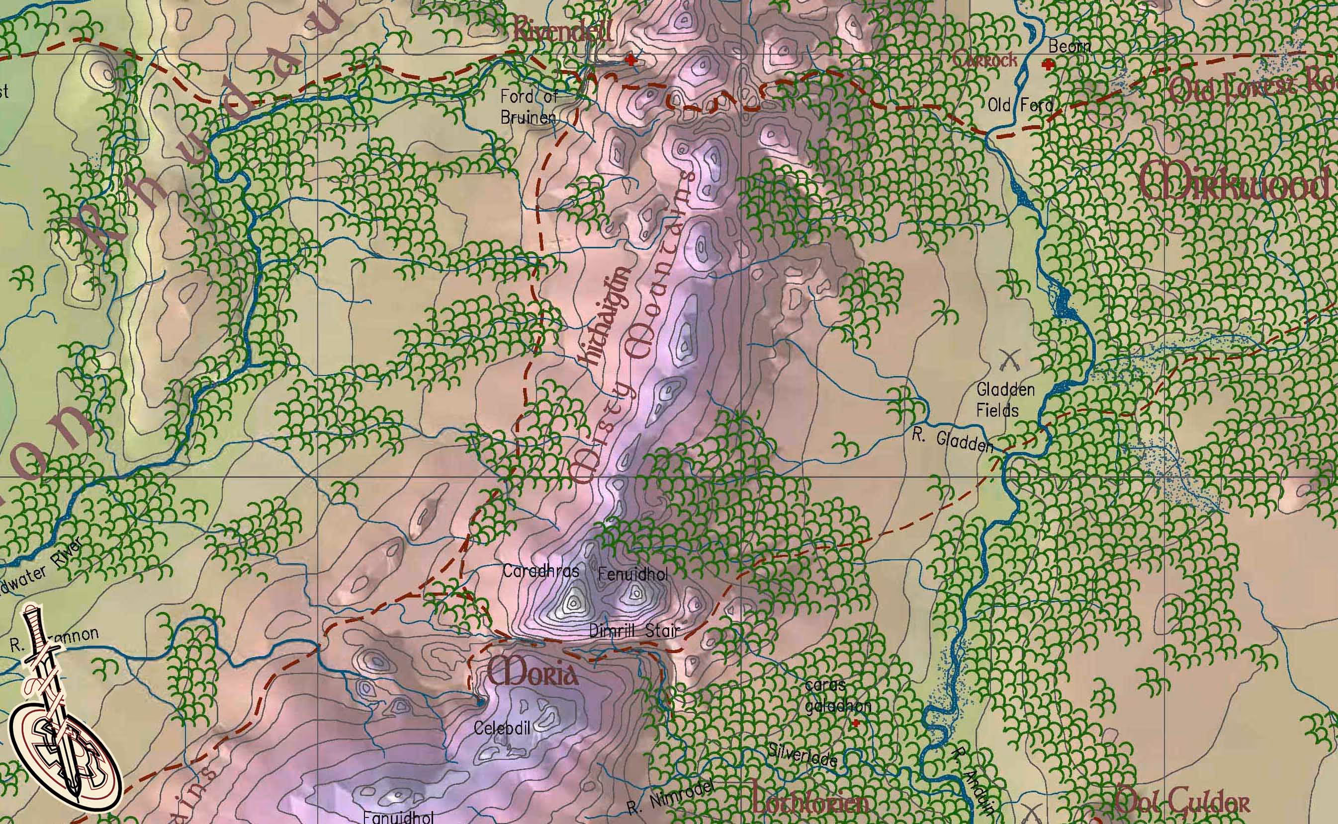 JRR Tolkien’s Middle-Earth, map extract 4a, Misty Mountains, Moria