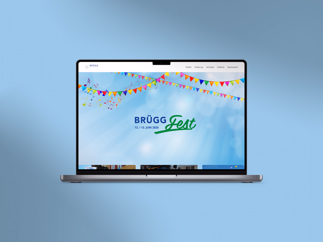 Startseite der Brügg-Fest Webseite auf einem Laptop dargestellt