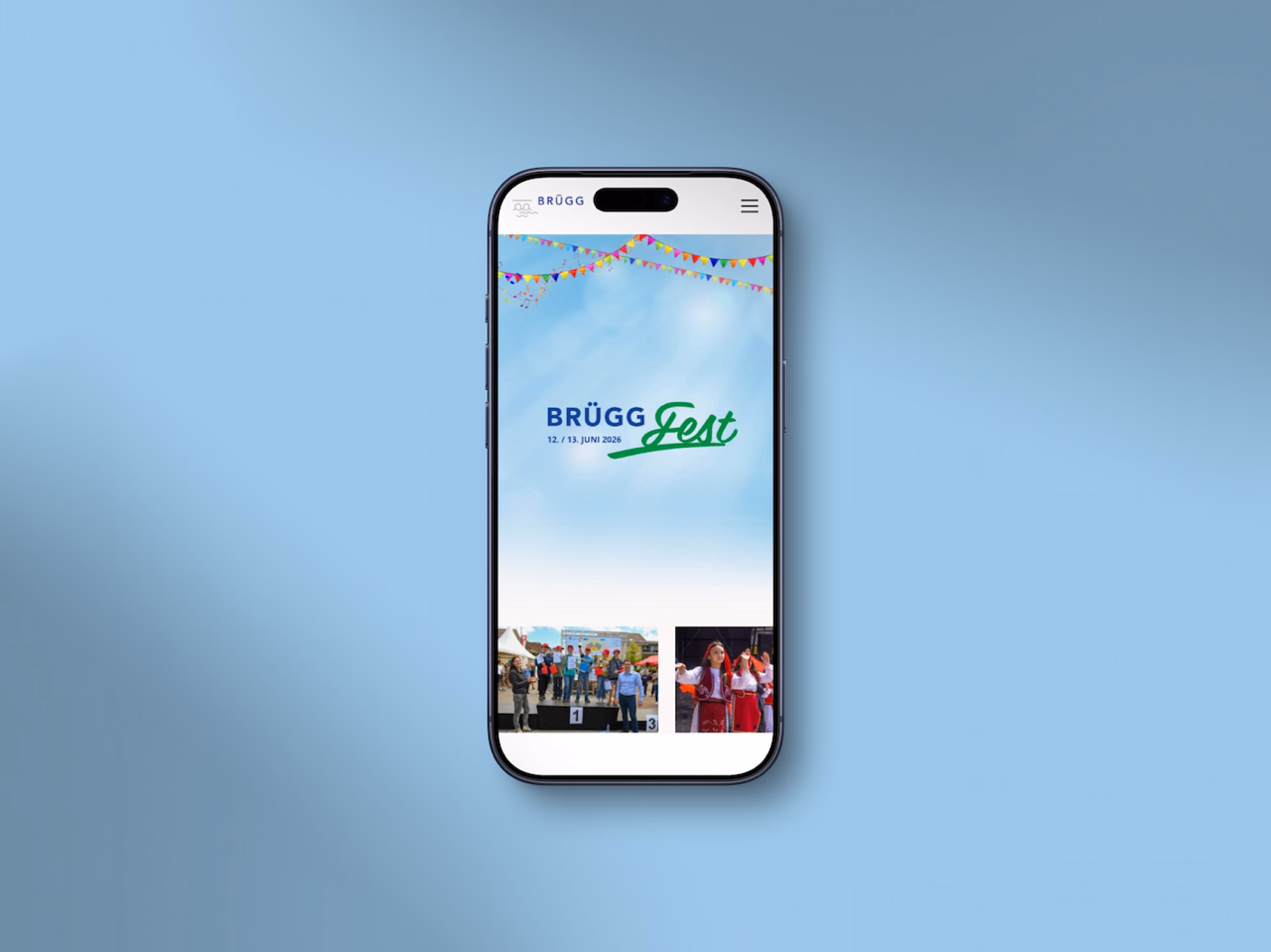 Startseite der Brügg-Fest Webseite auf einem iPhone dargestellt