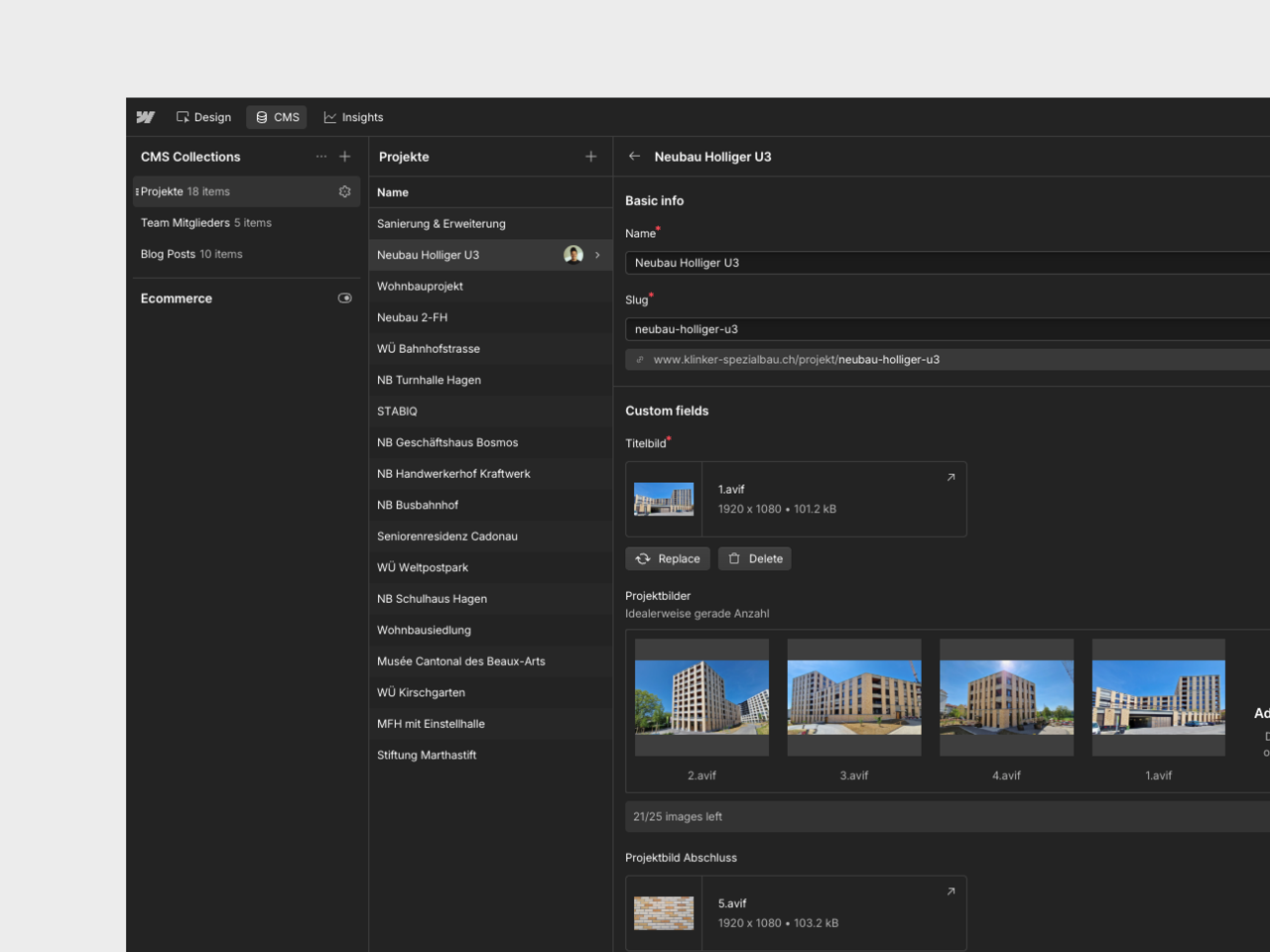 Abbildung vom Webflow backend