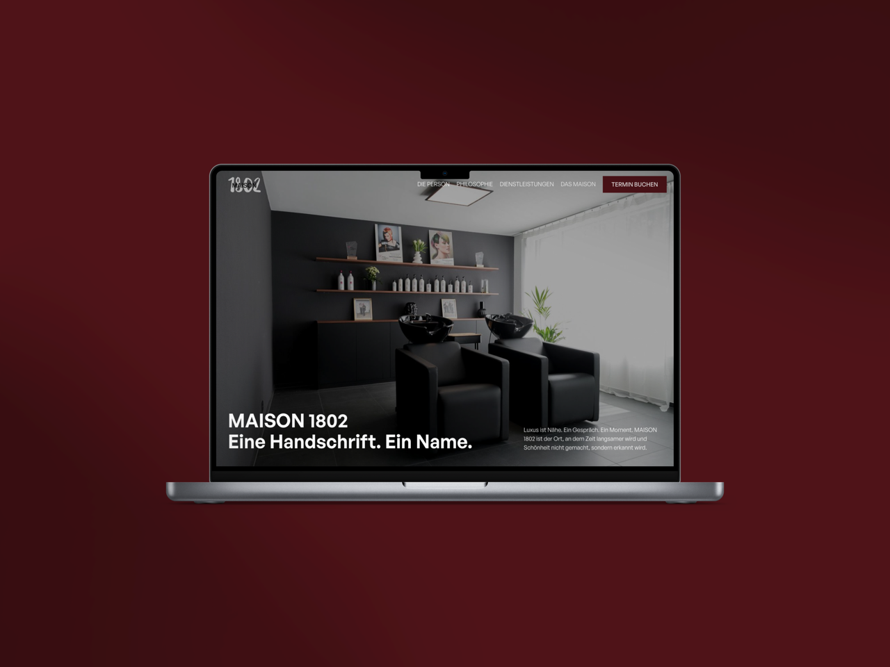 Startseite der Maison1802 Webseite auf einem Laptop dargestellt