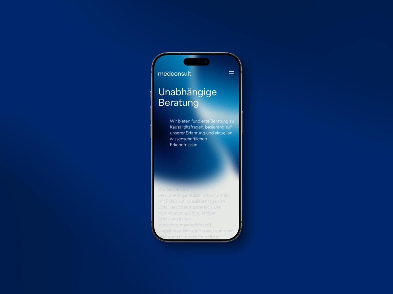 Startseite der Medconsult AG Webseite auf einem iPhone dargestellt