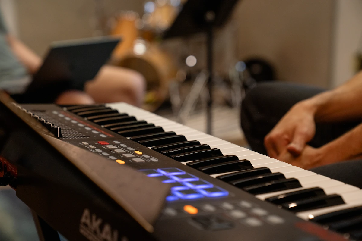 Music production keyboard and laptop with DAW software at Cincinnati Music Academy.