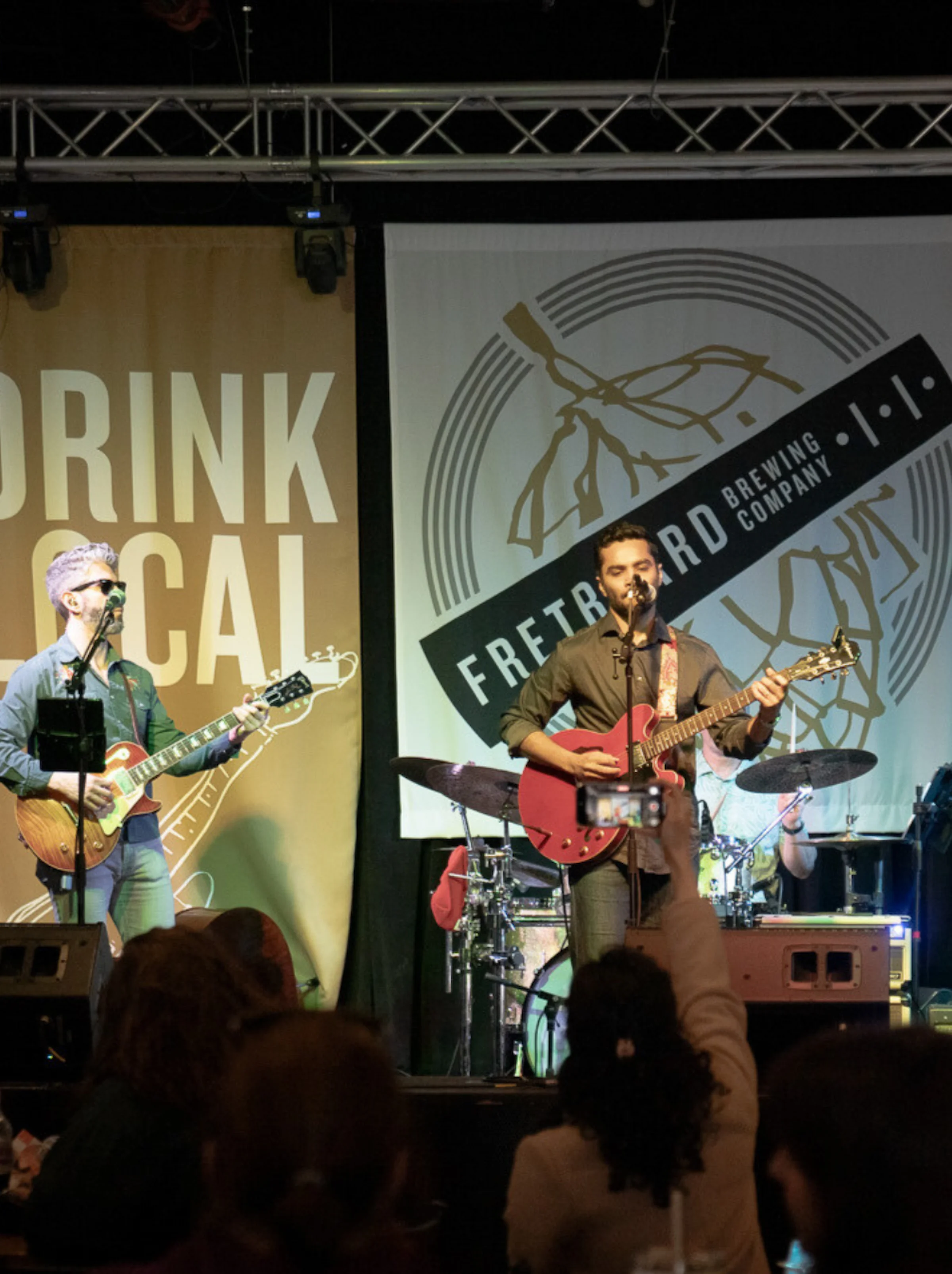 CMA student band performing live at Fretboard Brewing during a Cincinnati Music Academy concert event.