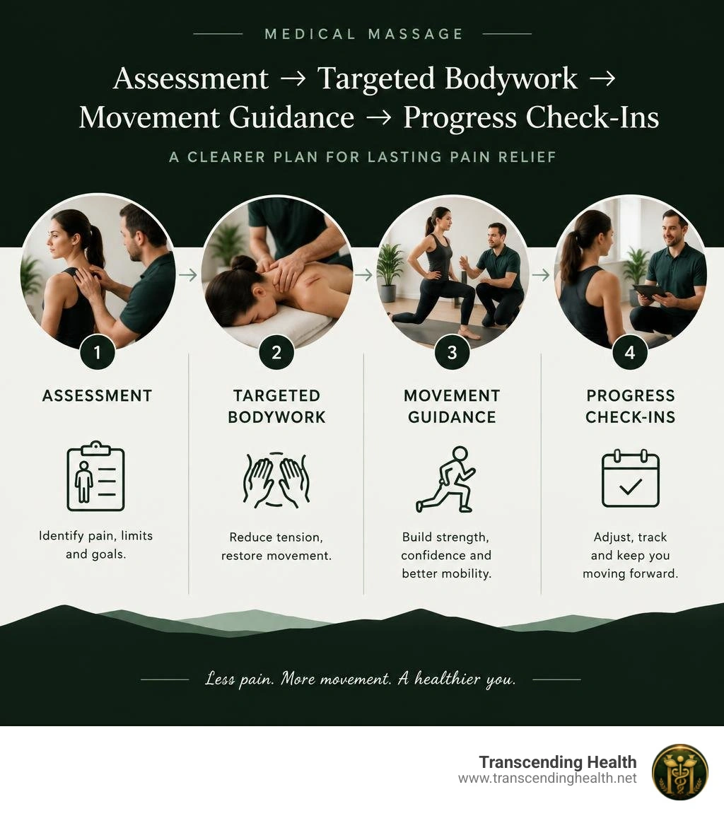 Infographic showing assessment targeted bodywork movement guidance and progress check-ins infographic Infographic showing assessment targeted bodywork movement guidance and progress check-ins infographic