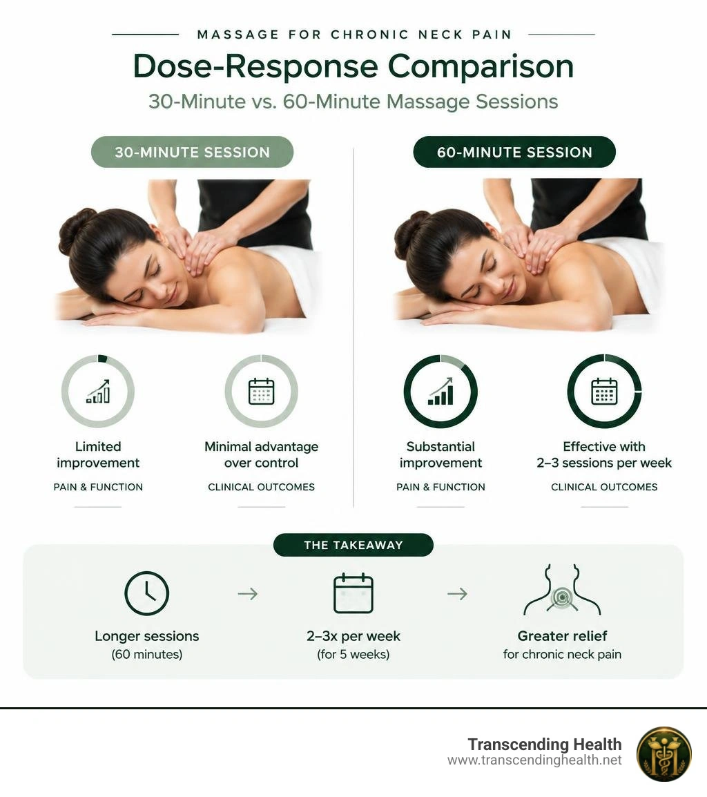 Dose-response comparison for 30-minute versus 60-minute massage sessions infographic Dose-response comparison for 30-minute versus 60-minute massage sessions infographic