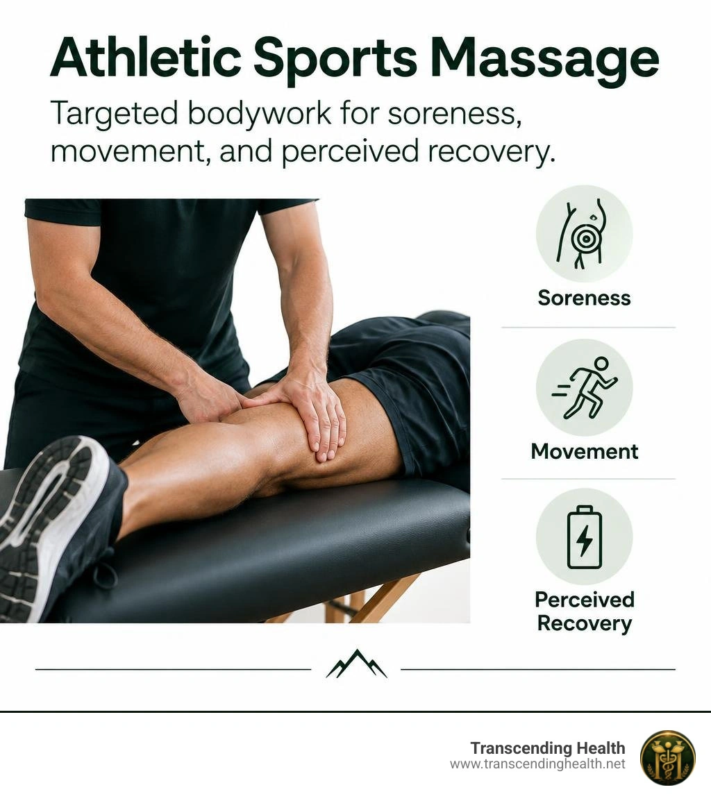 Athletic sports massage: targeted bodywork for soreness, movement, and perceived recovery infographic
