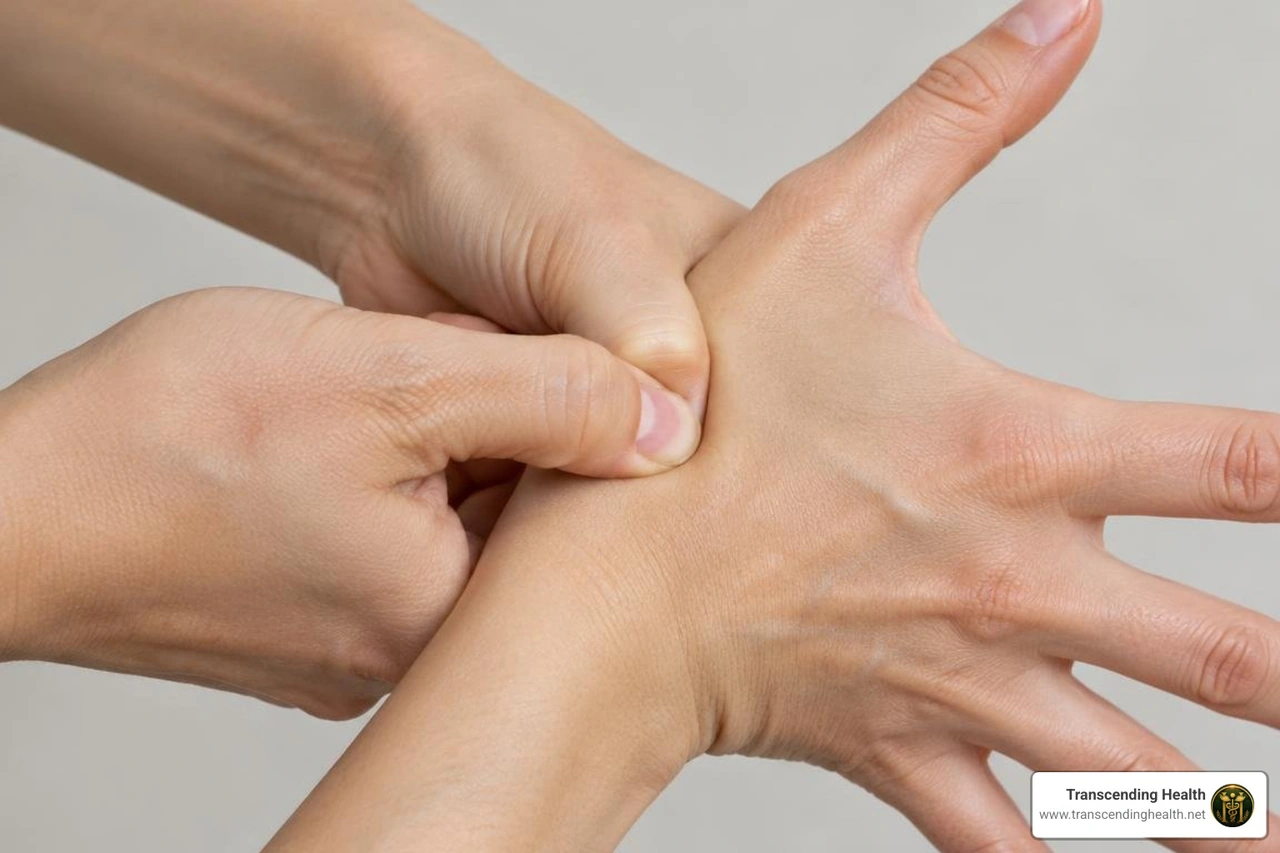 correct thumb placement and depth of pressure on hand acupoints