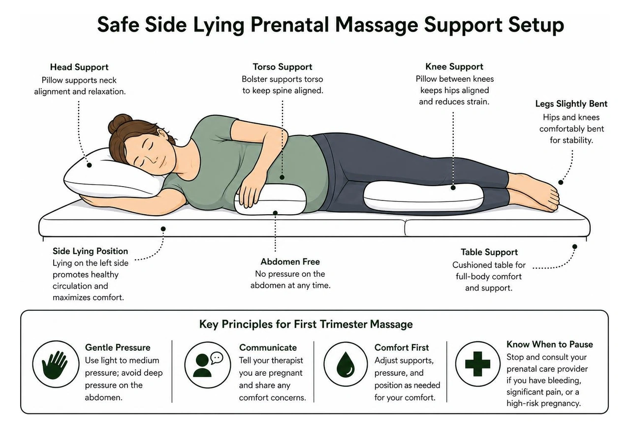 safe side lying prenatal massage support setup