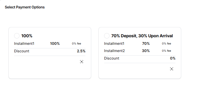 A screenshot of embedded financing plans