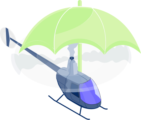 Helicopter flying under an umbrella representing protection from aviation risks
