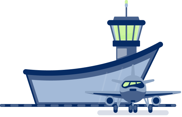 Training aircraft beside an airport control tower