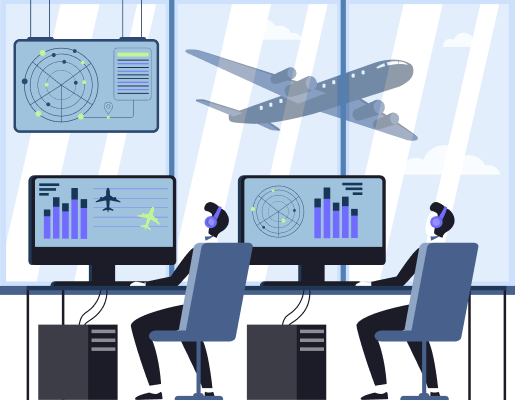 Flight school team monitoring aircraft and training operations