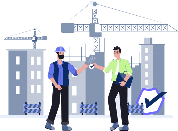 Construction professionals working at an active building site