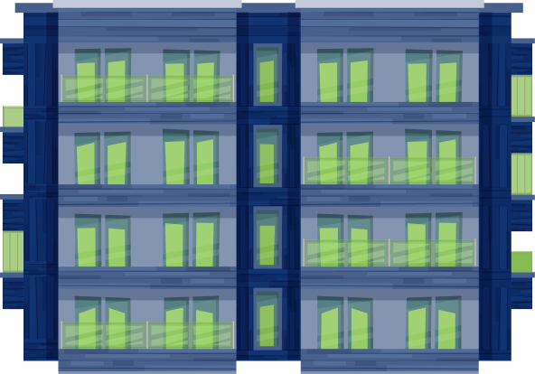 Multi-storey residential building protected by property insurance